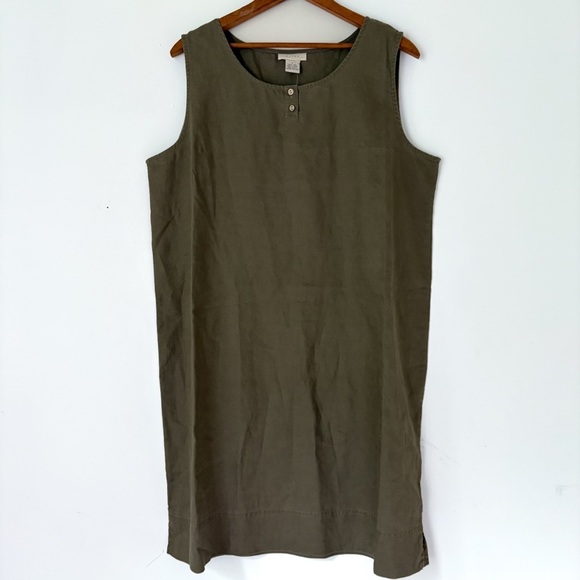 New with Tags J. Jill 100% Linen Olive Green Sleeveless Dress. Size Large - Picture 1 of 8